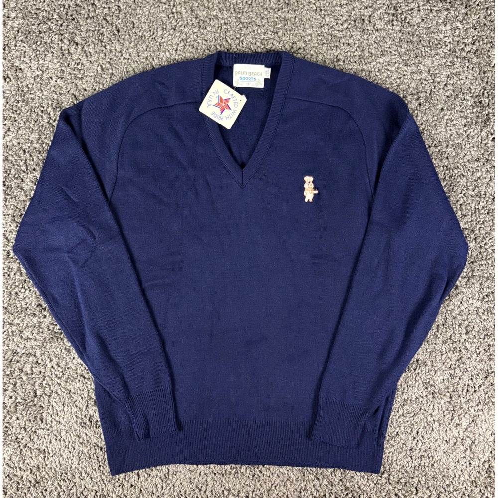 Vintage 90s Palm Beach Sports Pillsbury Doughboy V-Neck Sweater Navy Blue Large